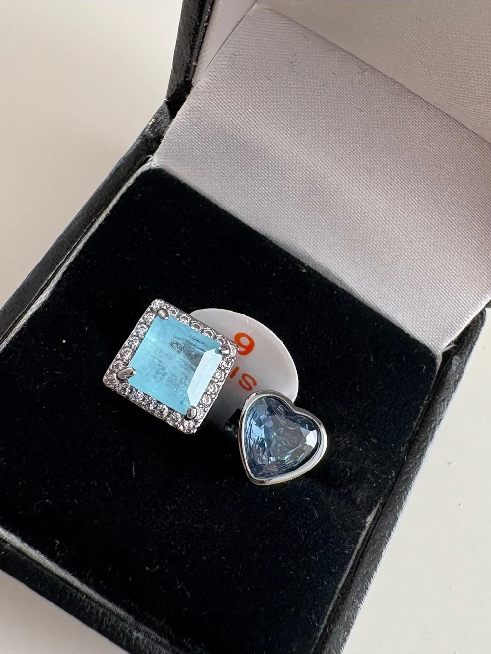 Bomb Party Sweetheart Bypass Ring RG25916 Blue Topaz & Blue Spinel Hematite